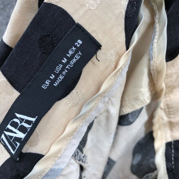 Zara Wide Leg Crop Satin Pants Womens M High Rise Beige Black Polka Dot Culotte - Picture 3 of 10